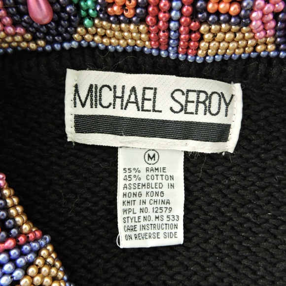 Vintage 90's rare Michael Seroy black cardigan colorful beaded art New - Picture 8 of 8